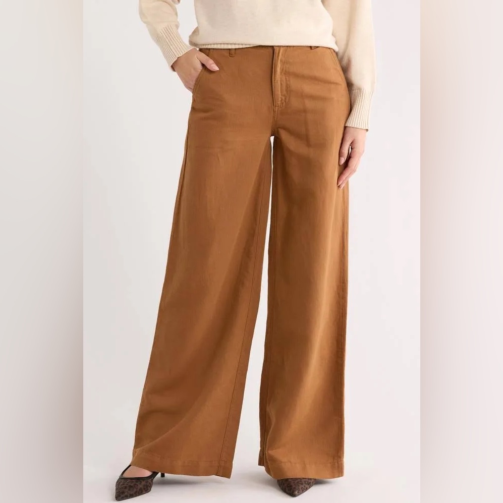 Ag Adriano Goldschmied Nwt Stella Low Slung Palazzo Wide Leg Pant Trek Brown 32